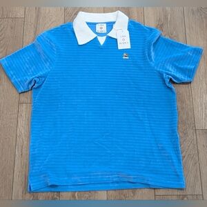 $590 Mens Casablanca Logo Velour Contrast Collar Polo Shirt Bright Blue XL